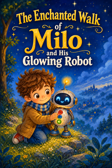 The Enchanted Walk of Milo and His Glowing Robot