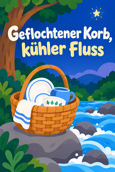 Geflochtener Korb, kühler Fluss