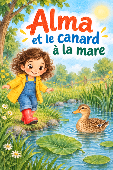 Alma et le canard à la mare