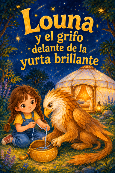 Louna y el grifo delante de la yurta brillante