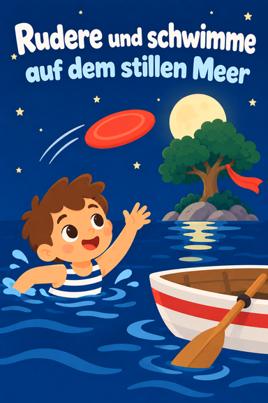 Rudere und schwimme auf dem stillen Meer