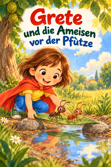 Grete und die Ameisen vor der Pfütze