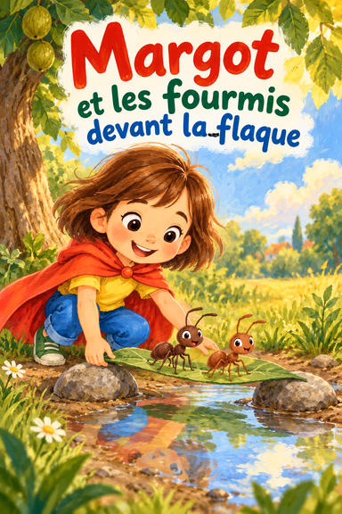 Margot et les fourmis devant la flaque