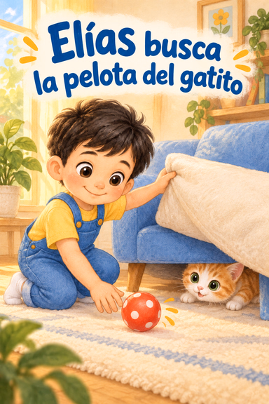 Elías busca la pelota del gatito