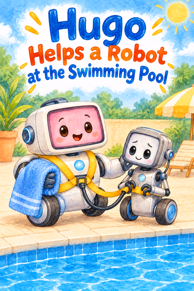 Hugo Helps a Robot at the Swimming Pool