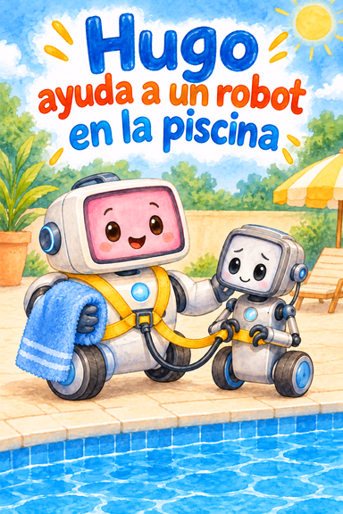 Hugo ayuda a un robot en la piscina