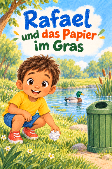 Rafael und das Papier im Gras