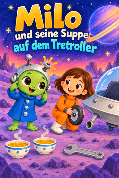 Milo und seine Suppe auf dem Tretroller
