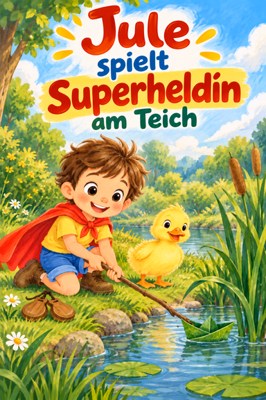 Jule spielt Superheldin am Teich