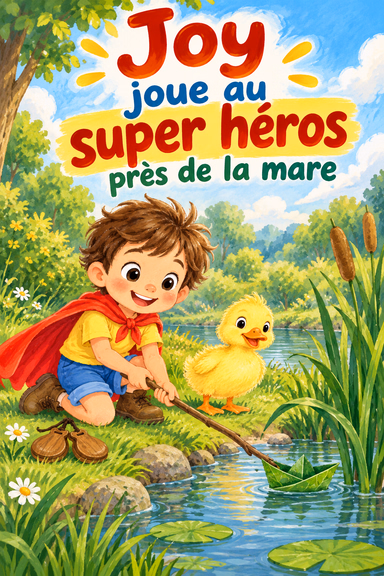 Joy joue au super héros près de la mare