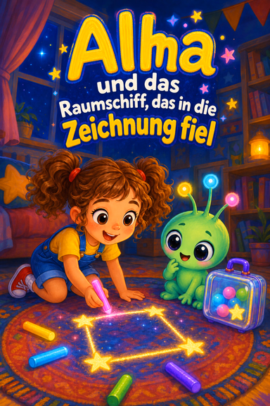 Alma und das Raumschiff, das in die Zeichnung fiel
