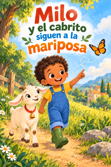 Milo y el cabrito siguen a la mariposa