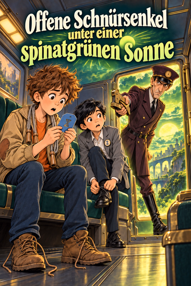 Offene Schnürsenkel unter einer spinatgrünen Sonne