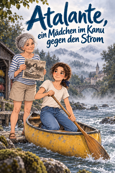 Atalante, ein Mädchen im Kanu gegen den Strom