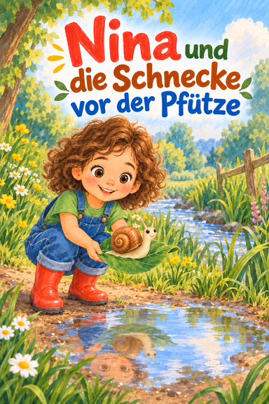 Nina und die Schnecke vor der Pfütze