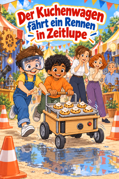 Der Kuchenwagen fährt ein Rennen in Zeitlupe