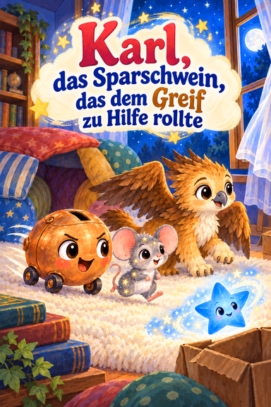Charlie, das Sparschwein, das dem Greifen zu Hilfe rollte