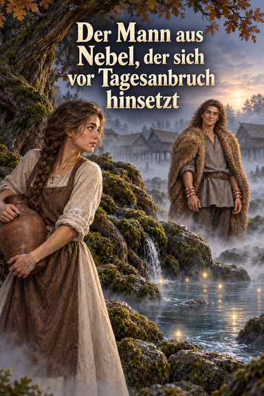 Der Mann aus Nebel, der sich vor Tagesanbruch hinsetzt